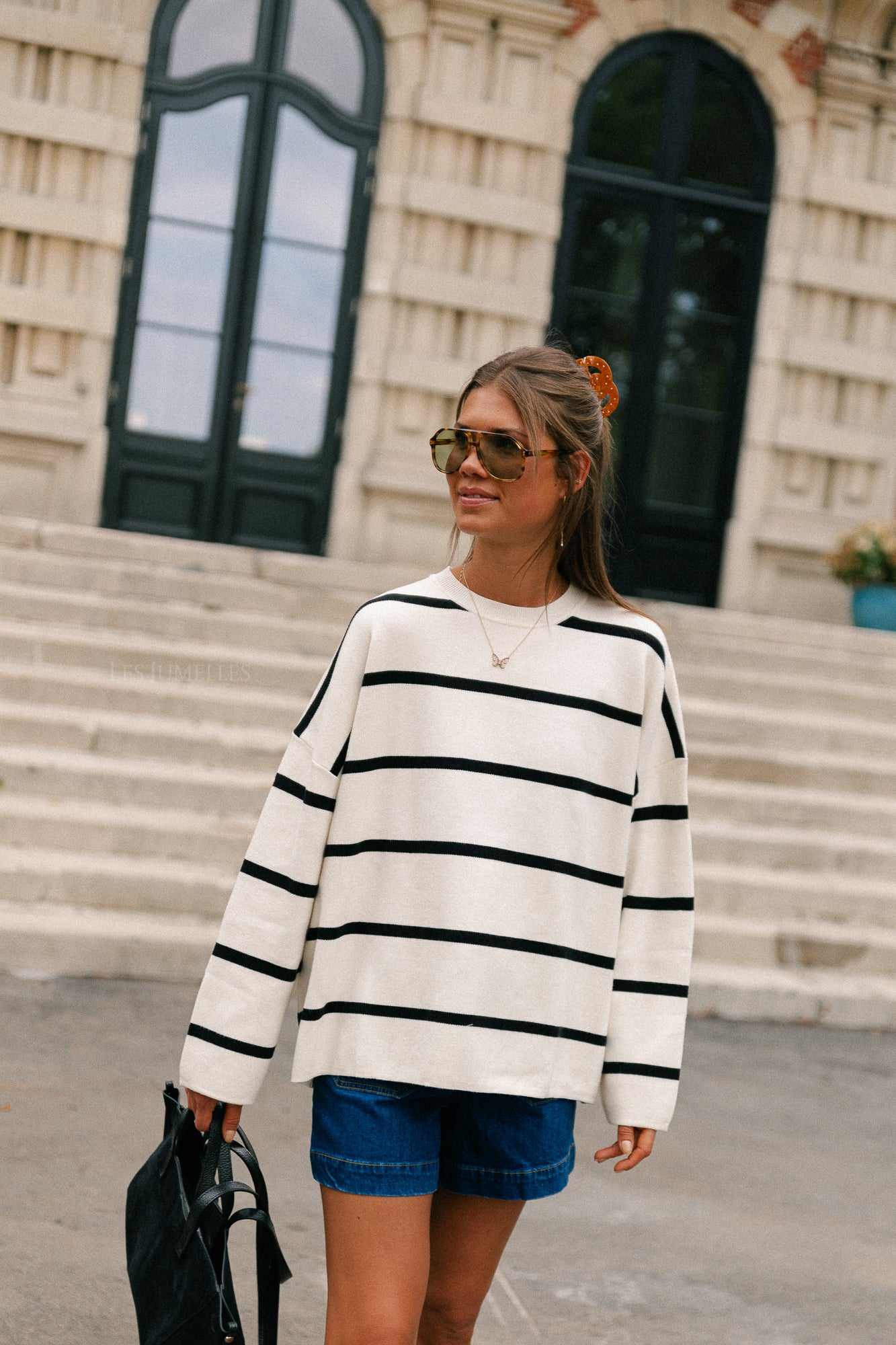 Simone striped sweater ecru/black