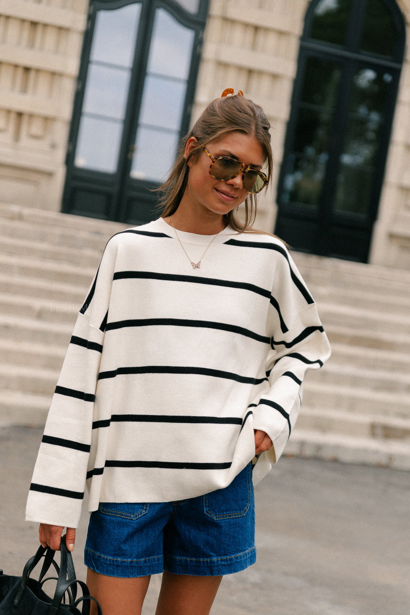 Simone striped sweater ecru/black