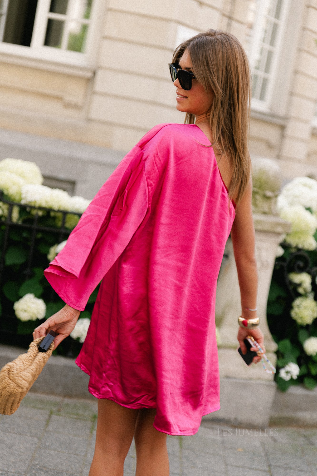 Lilly one shoulder dress fuchsia rose