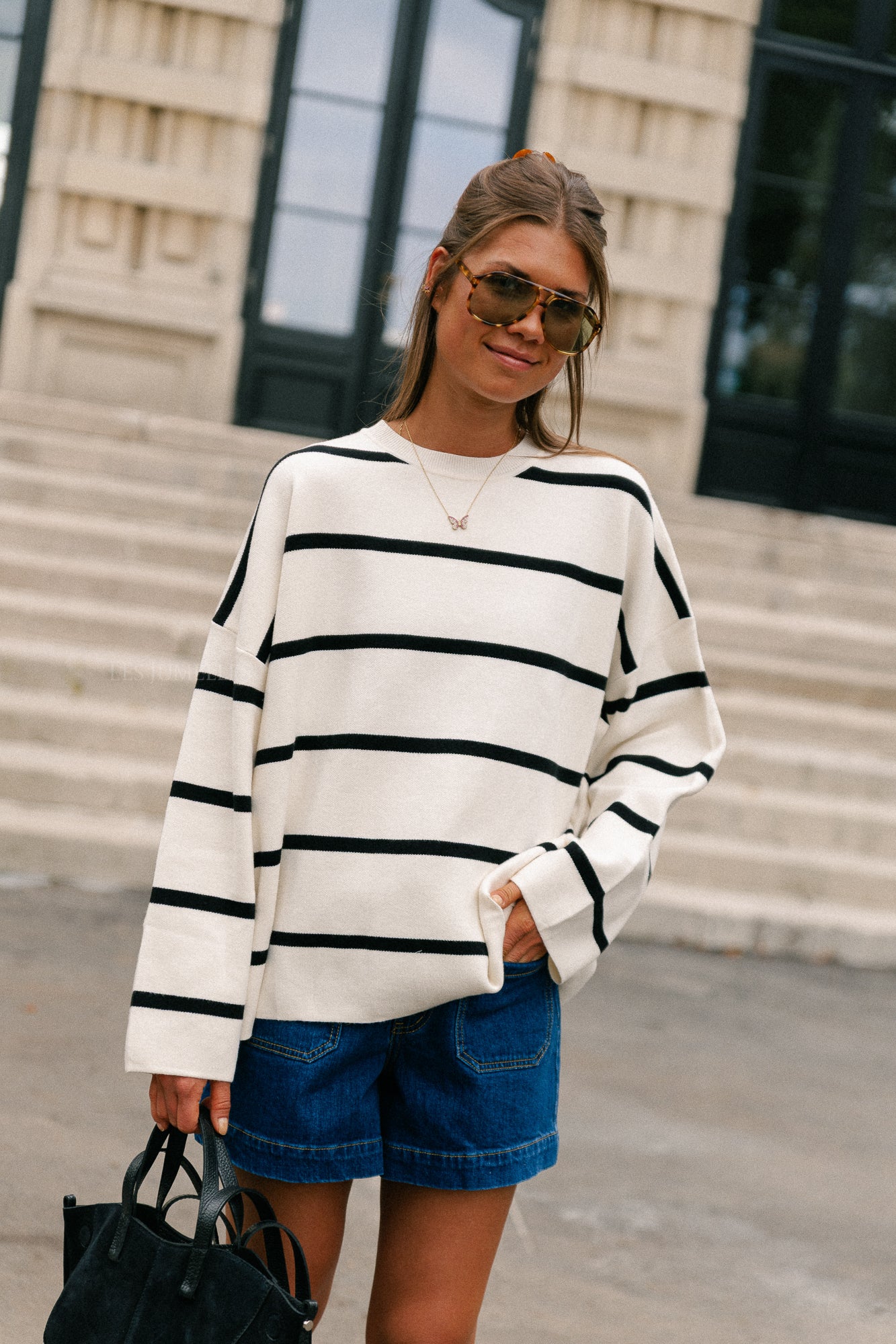 Simone striped sweater ecru/black