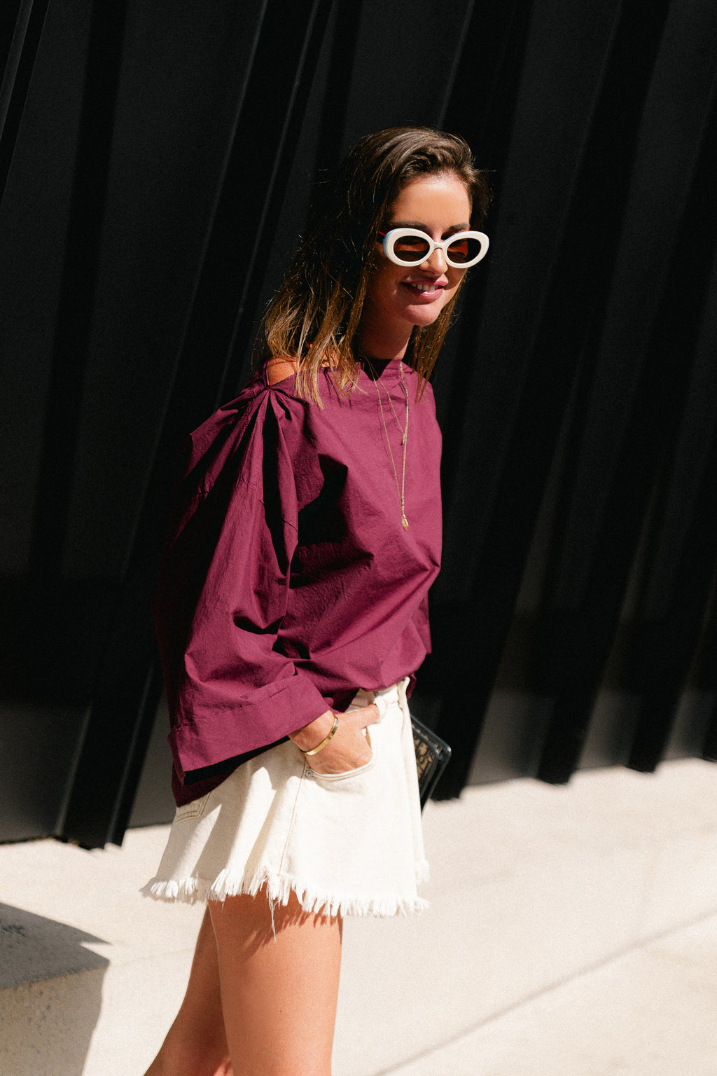 Myra off shoulder shirt burgundy