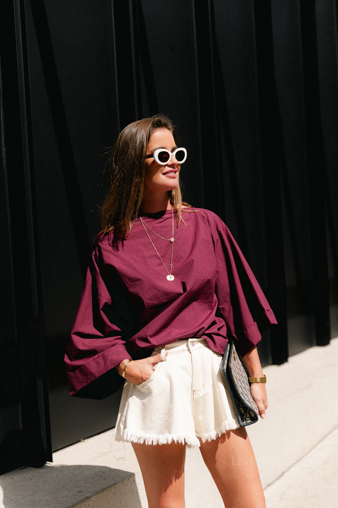 Myra off shoulder shirt burgundy