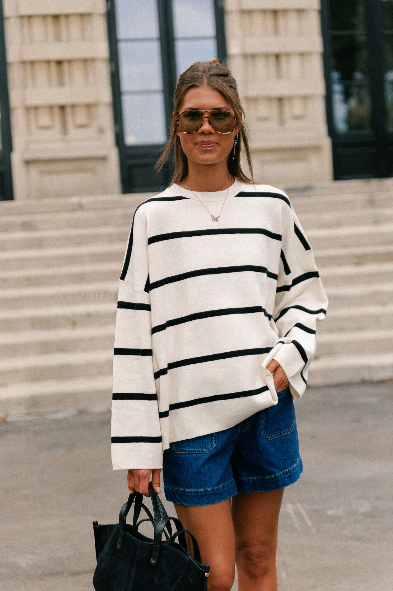 Simone striped sweater ecru/black
