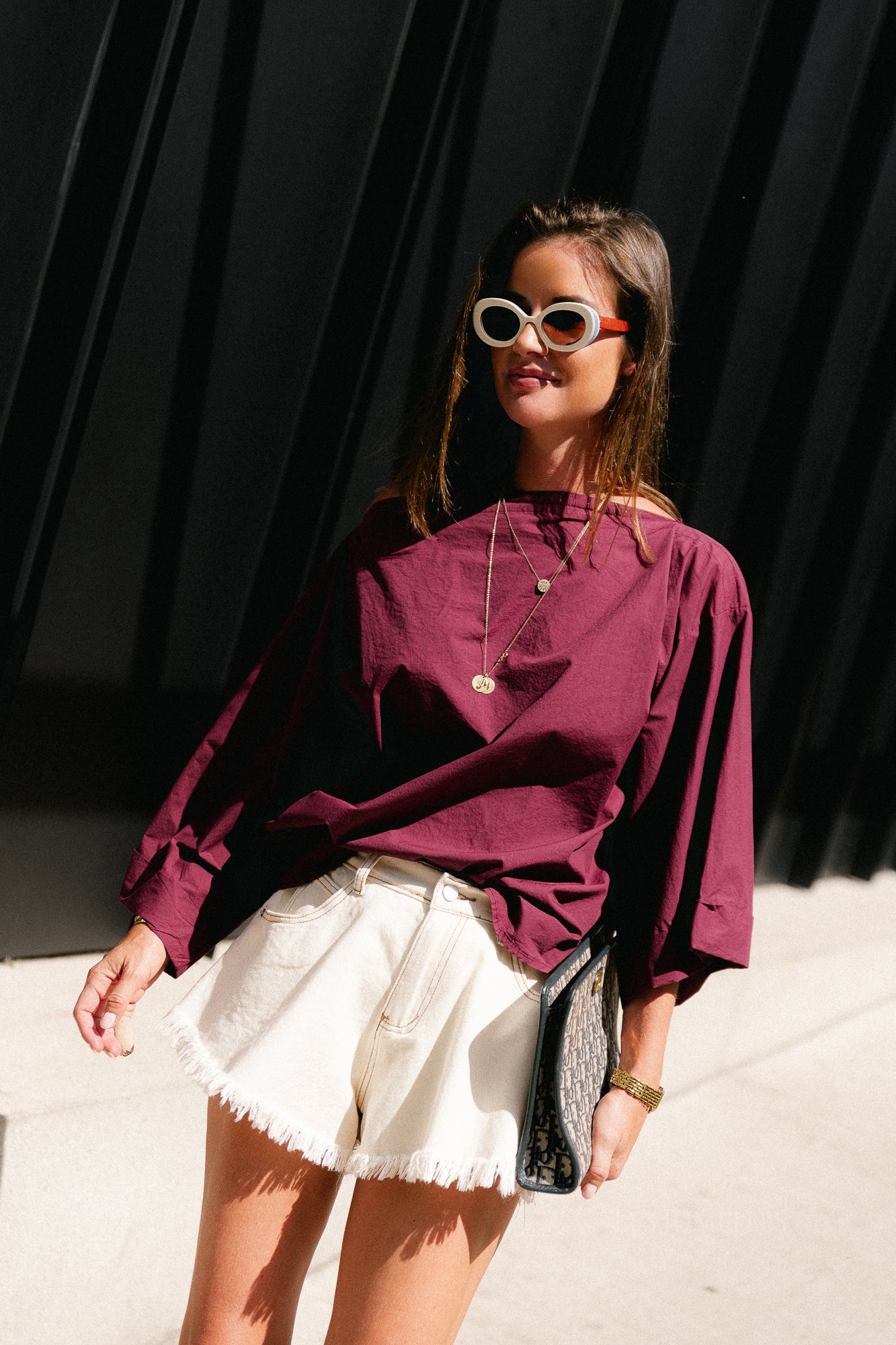 Myra off shoulder shirt burgundy