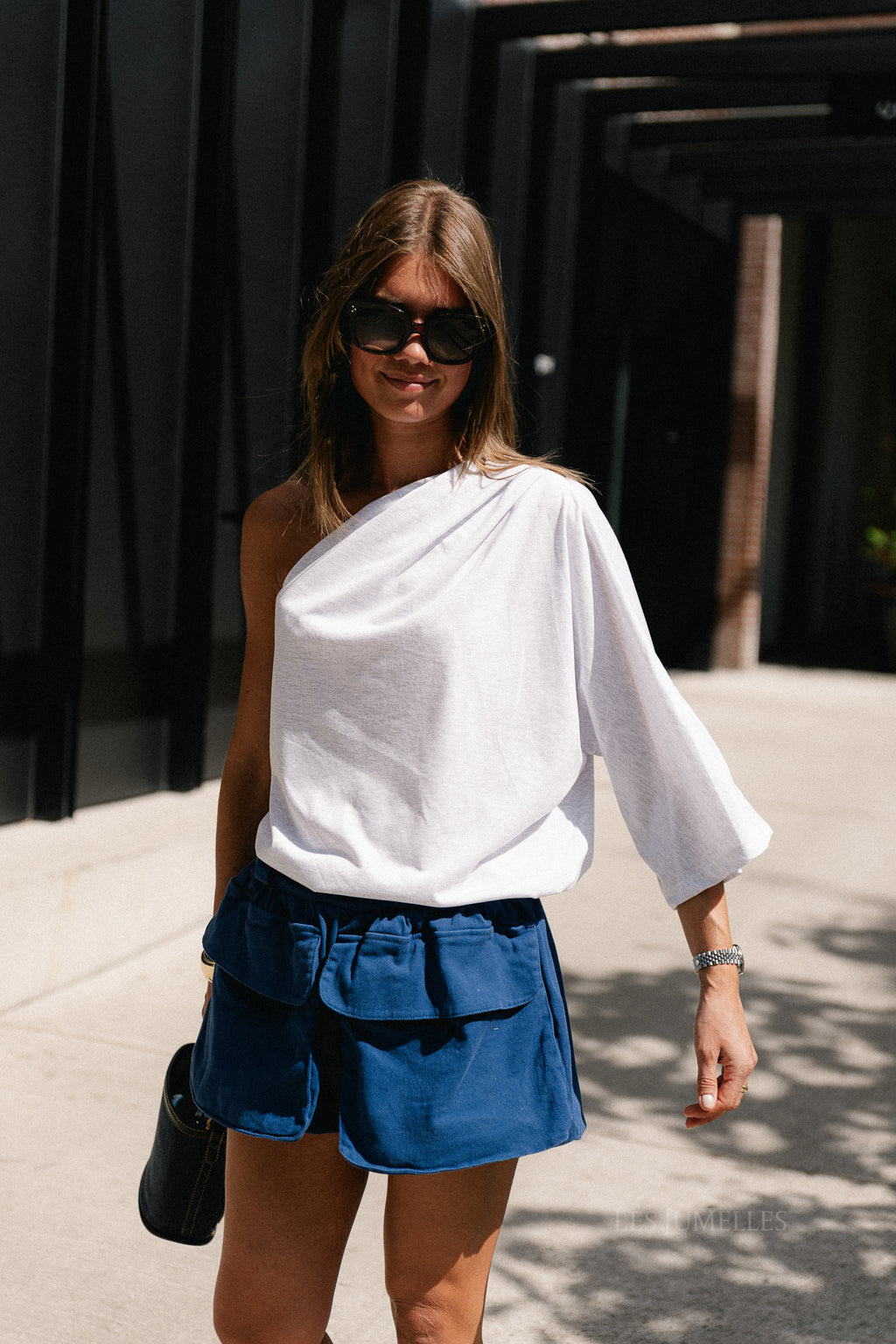 Celie one shoulder shirt light grey melange