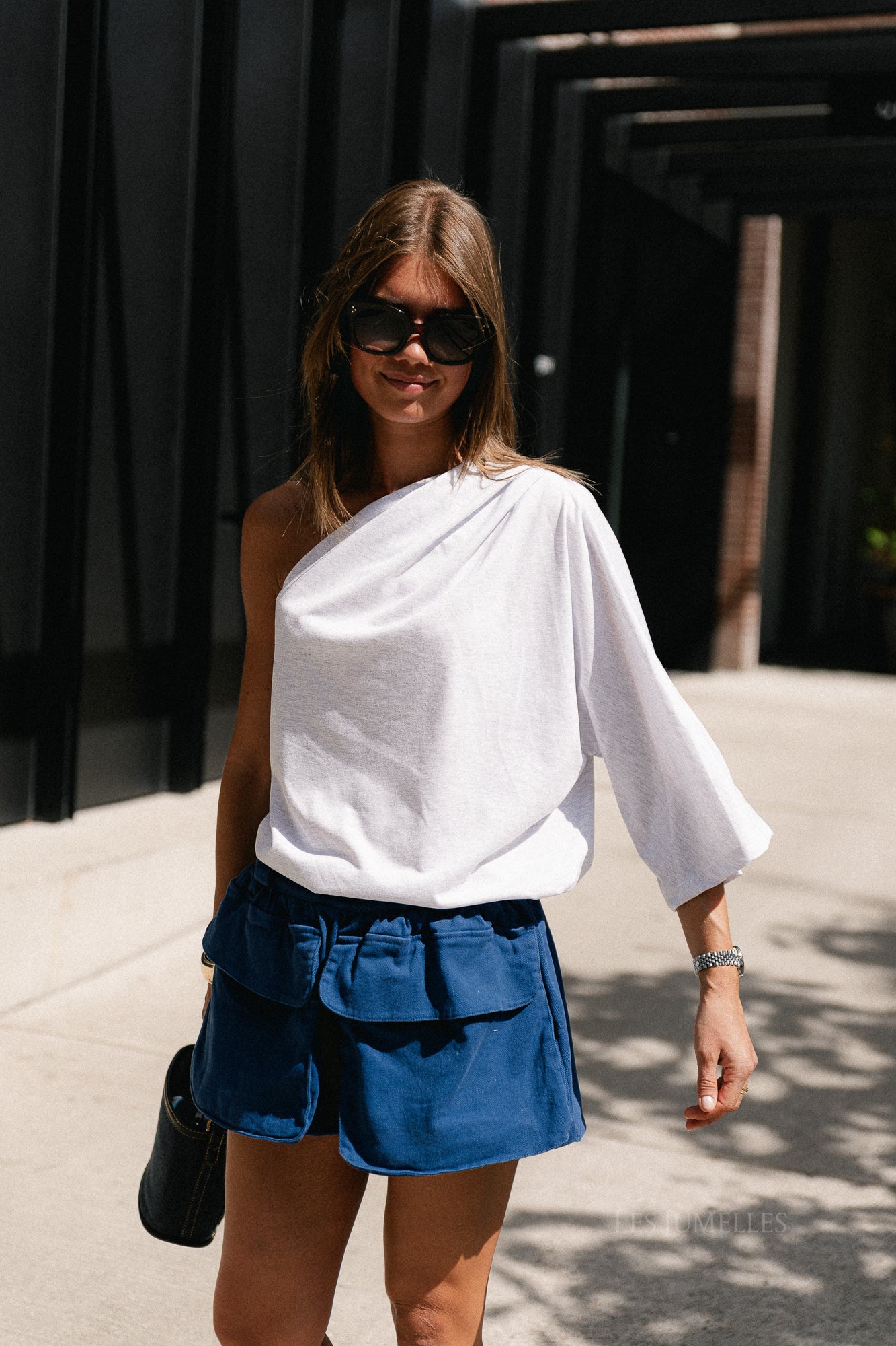 Celie one shoulder shirt light grey melange