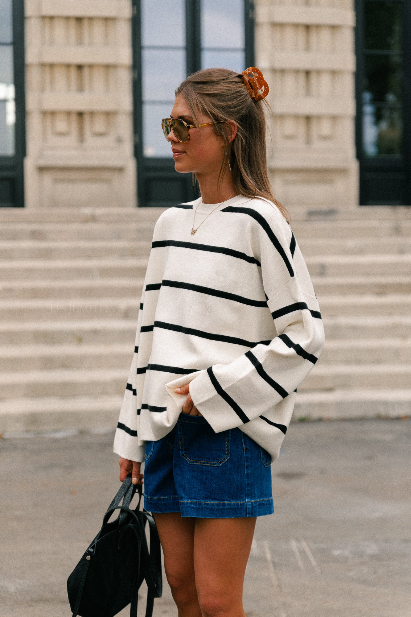 Simone striped sweater ecru/black