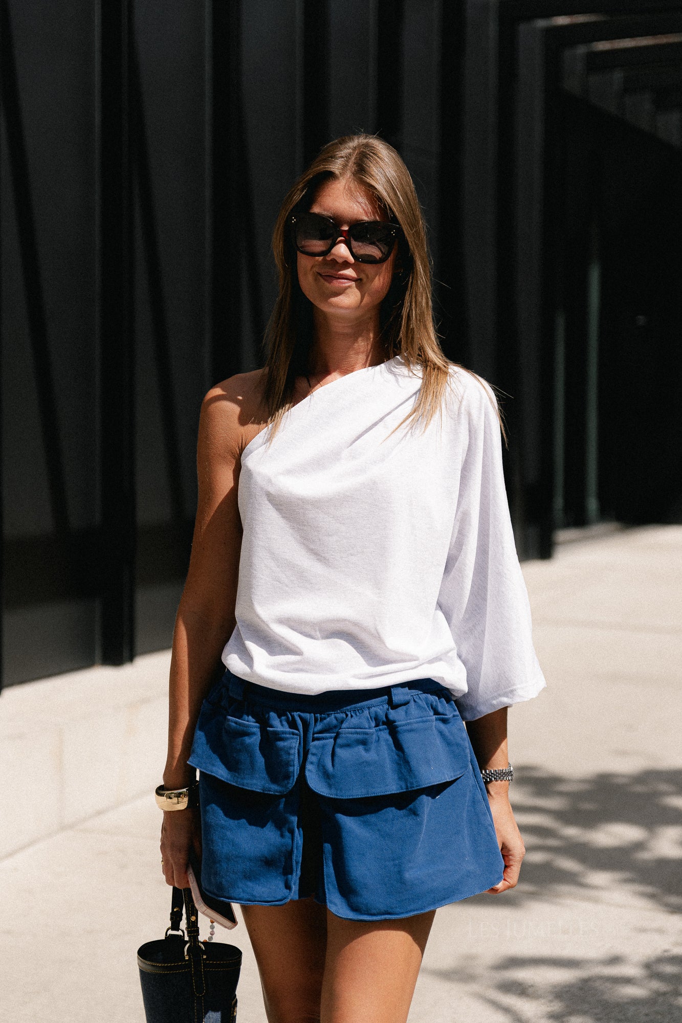 Celie one shoulder shirt light grey melange
