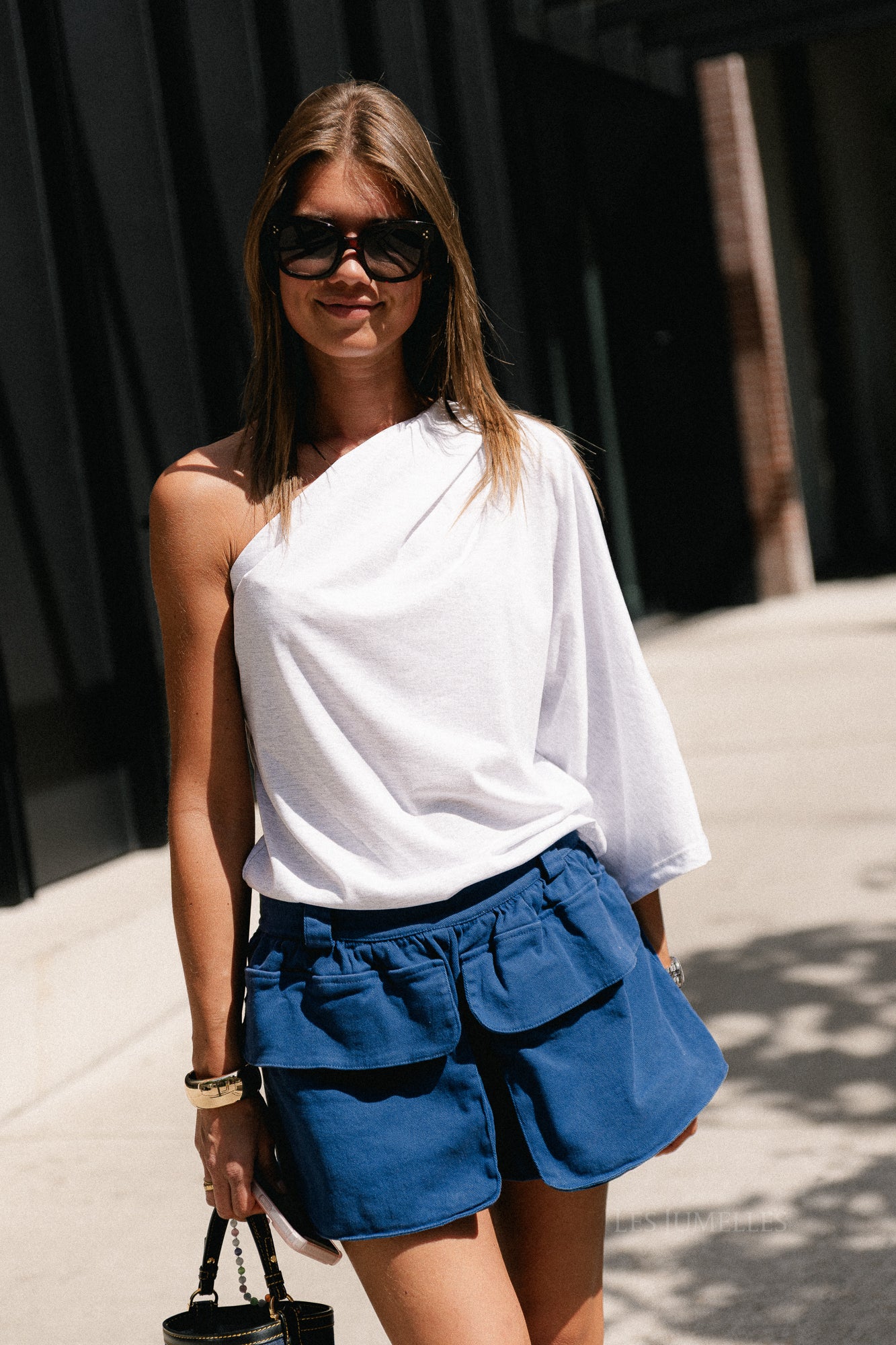 Celie one shoulder shirt light grey melange