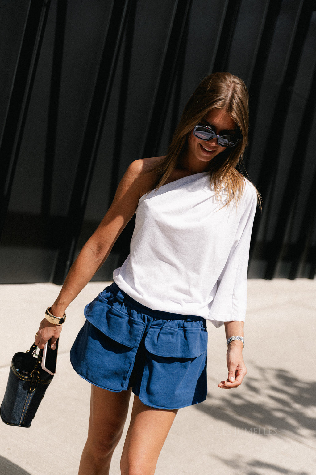 Celie one shoulder shirt light grey melange