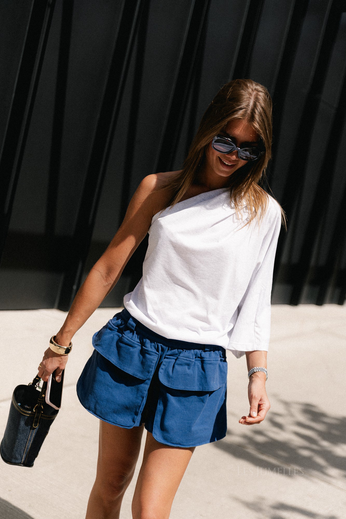 Celie one shoulder shirt light grey melange