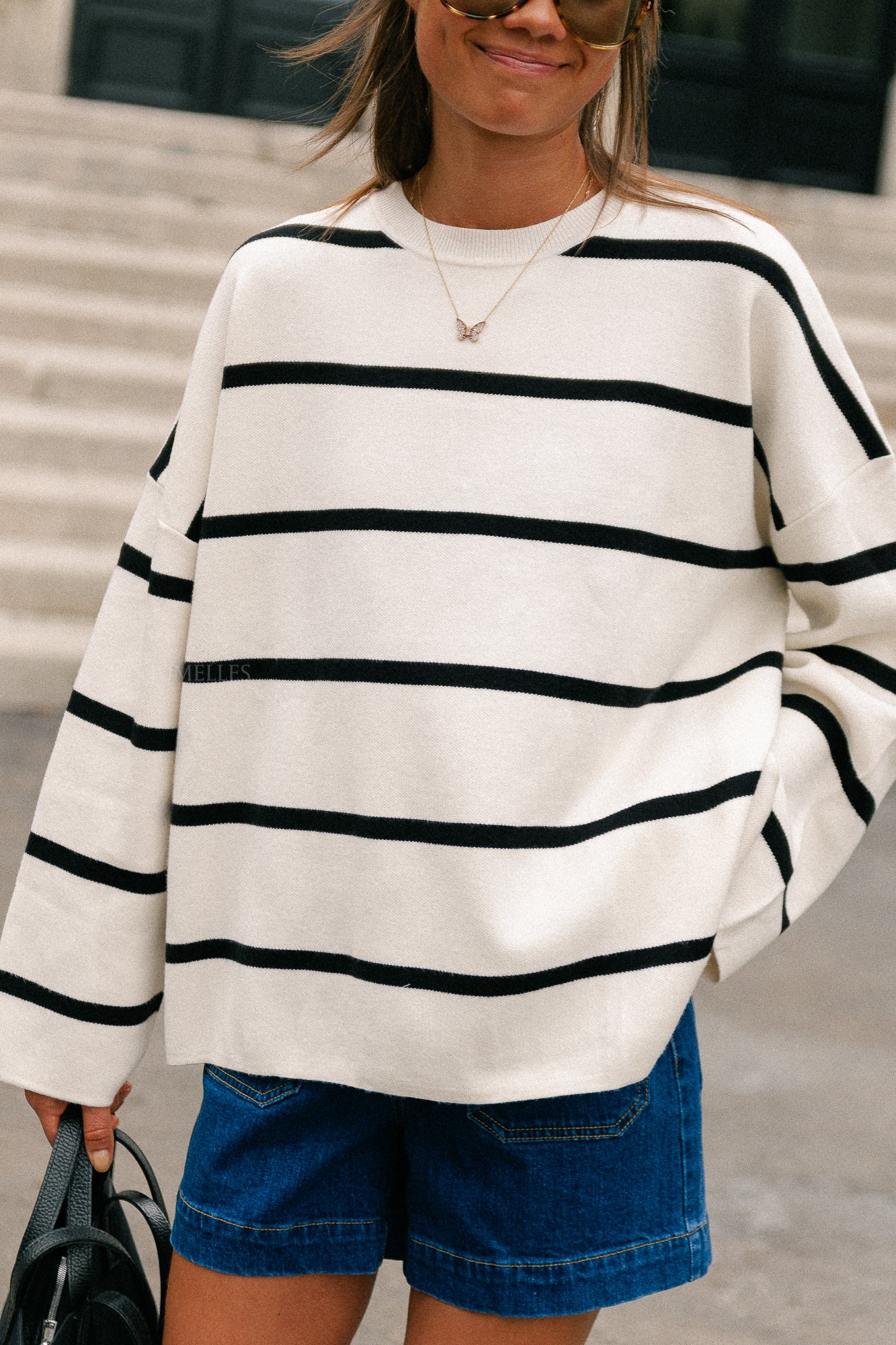 Simone striped sweater ecru/black