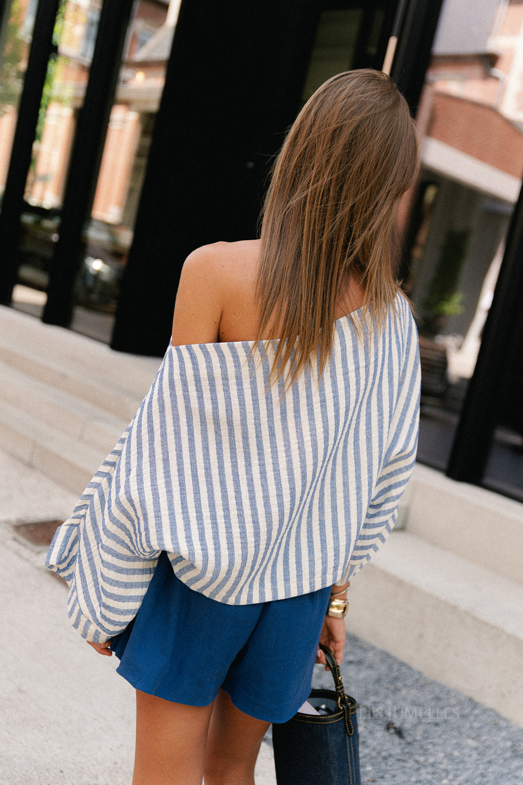 Maelys striped off-shoulder blouse ecru/blue
