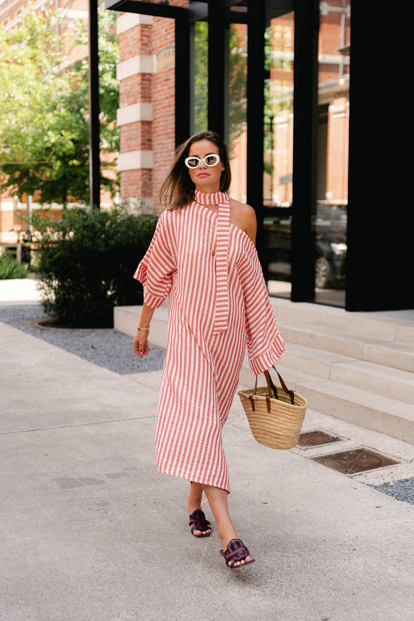 Maelys striped off-shoulder dress ecru/red