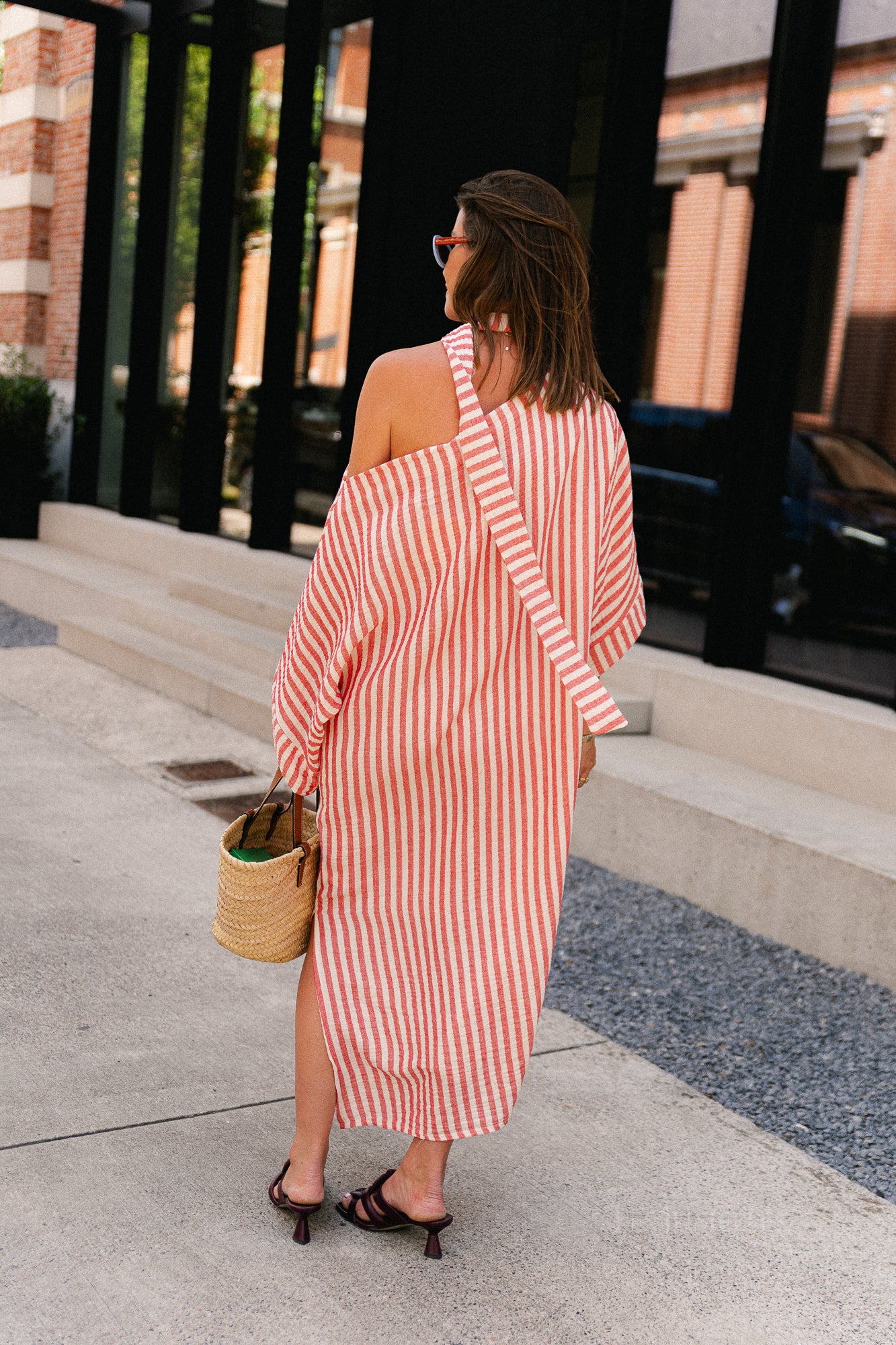 Maelys striped off-shoulder dress ecru/red