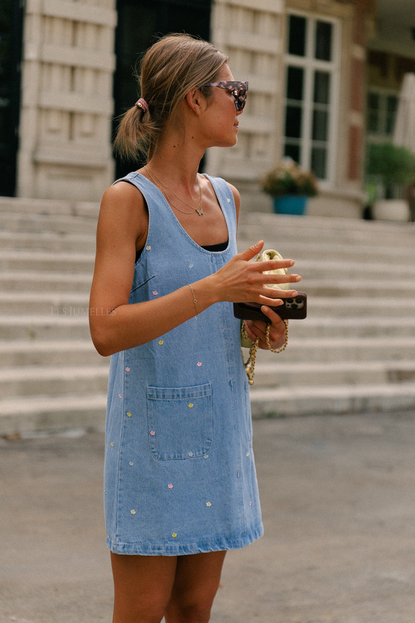 Elodie embroidered SL dress light blue denim