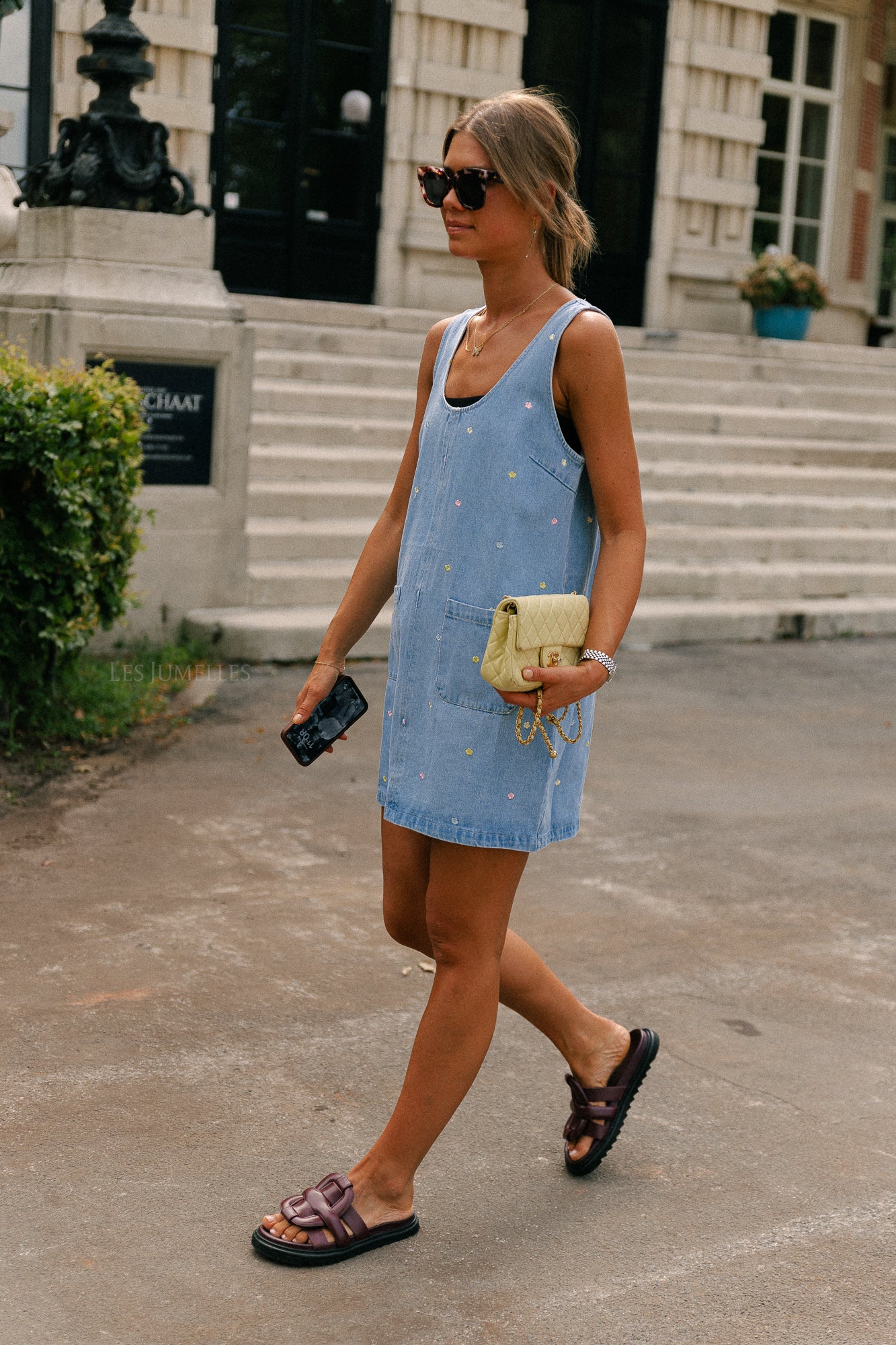 Elodie embroidered SL dress light blue denim