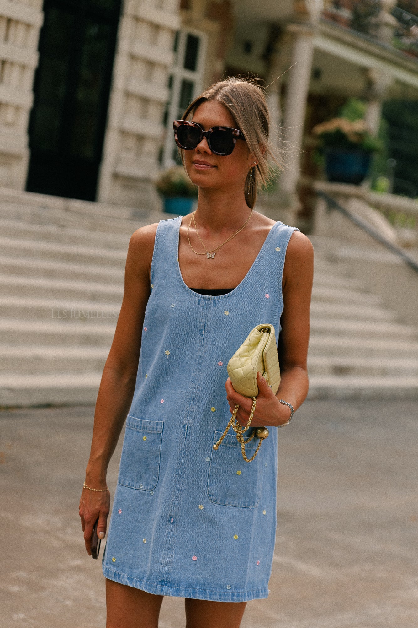 Elodie embroidered SL dress light blue denim