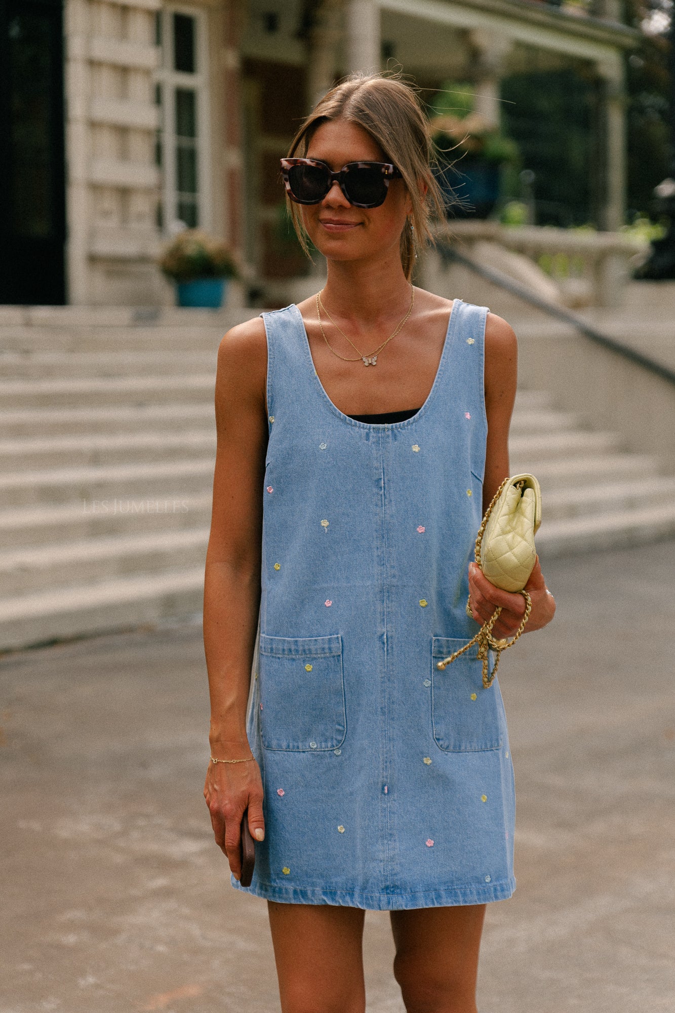 Elodie embroidered SL dress light blue denim