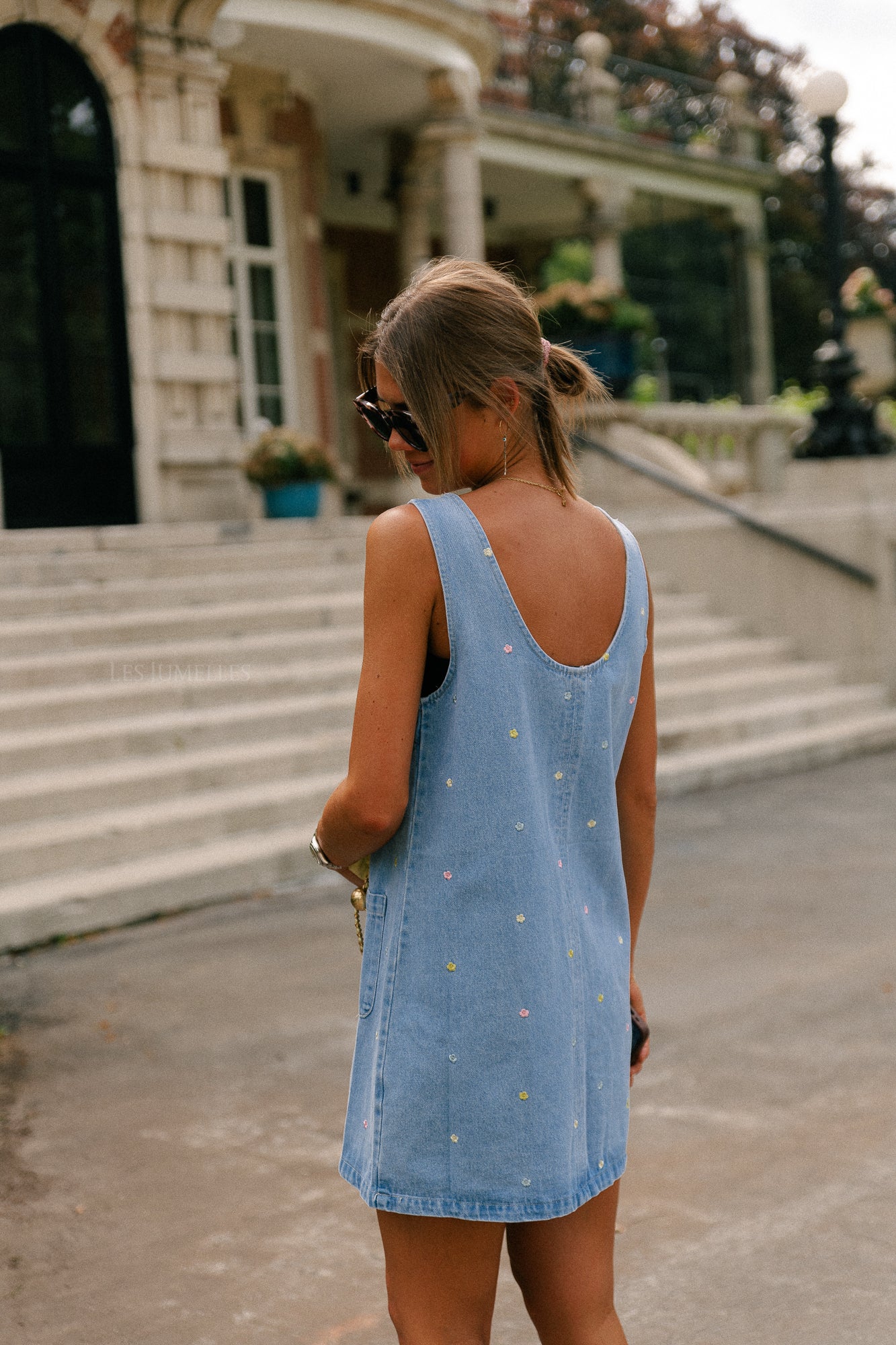 Elodie embroidered SL dress light blue denim