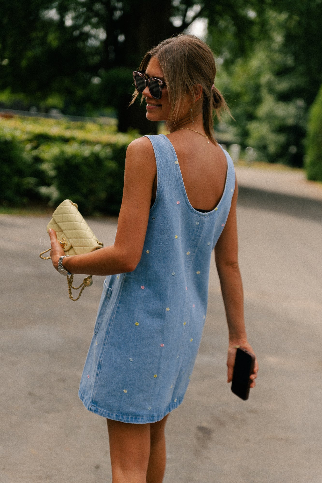 Elodie embroidered SL dress light blue denim
