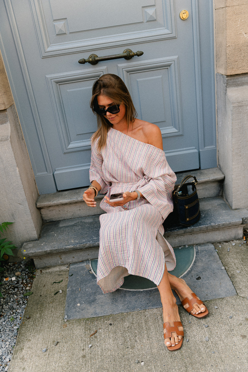Maelys fine striped off-shoulder dress multicolor