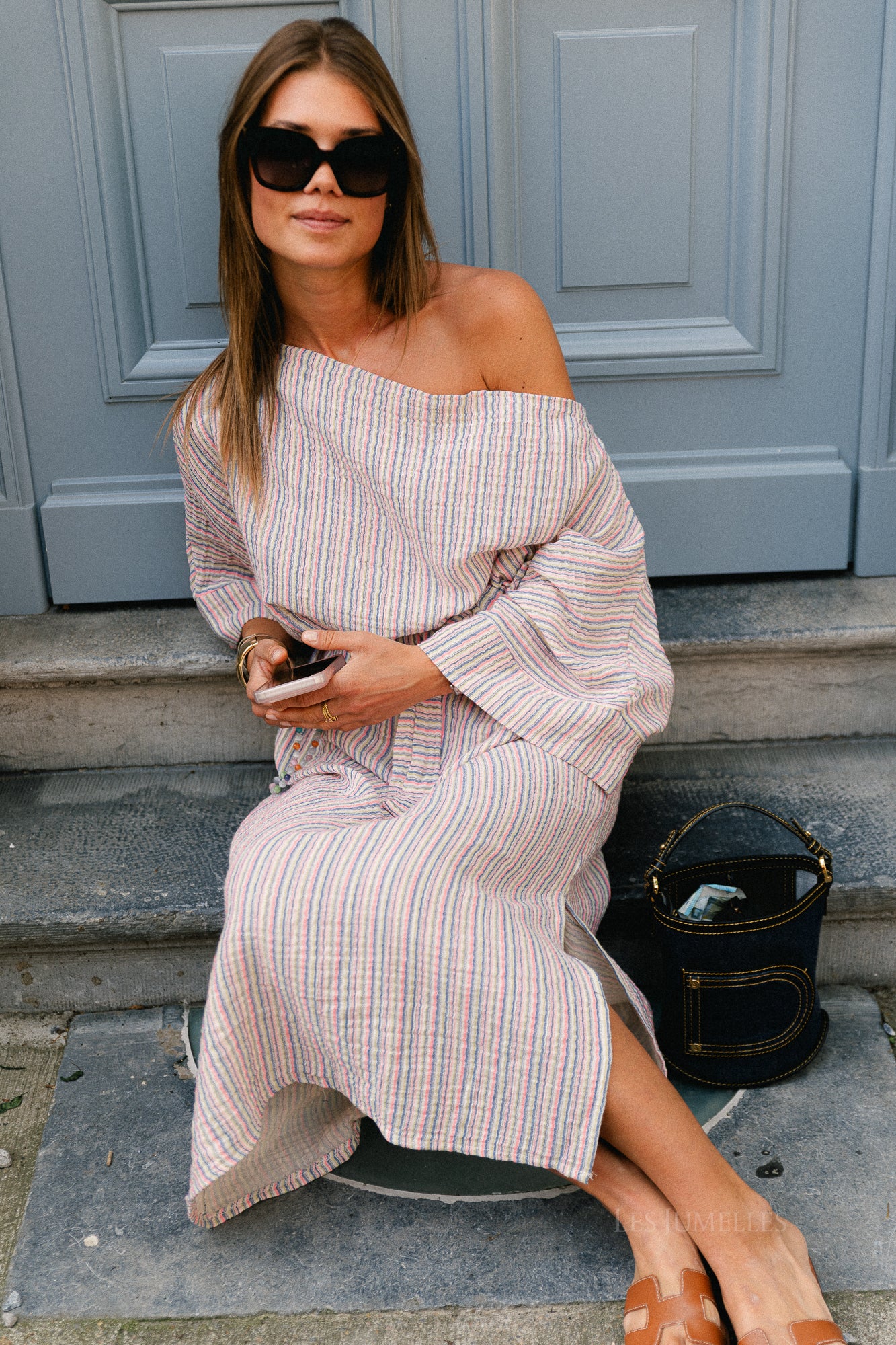 Maelys fine striped off-shoulder dress multicolor