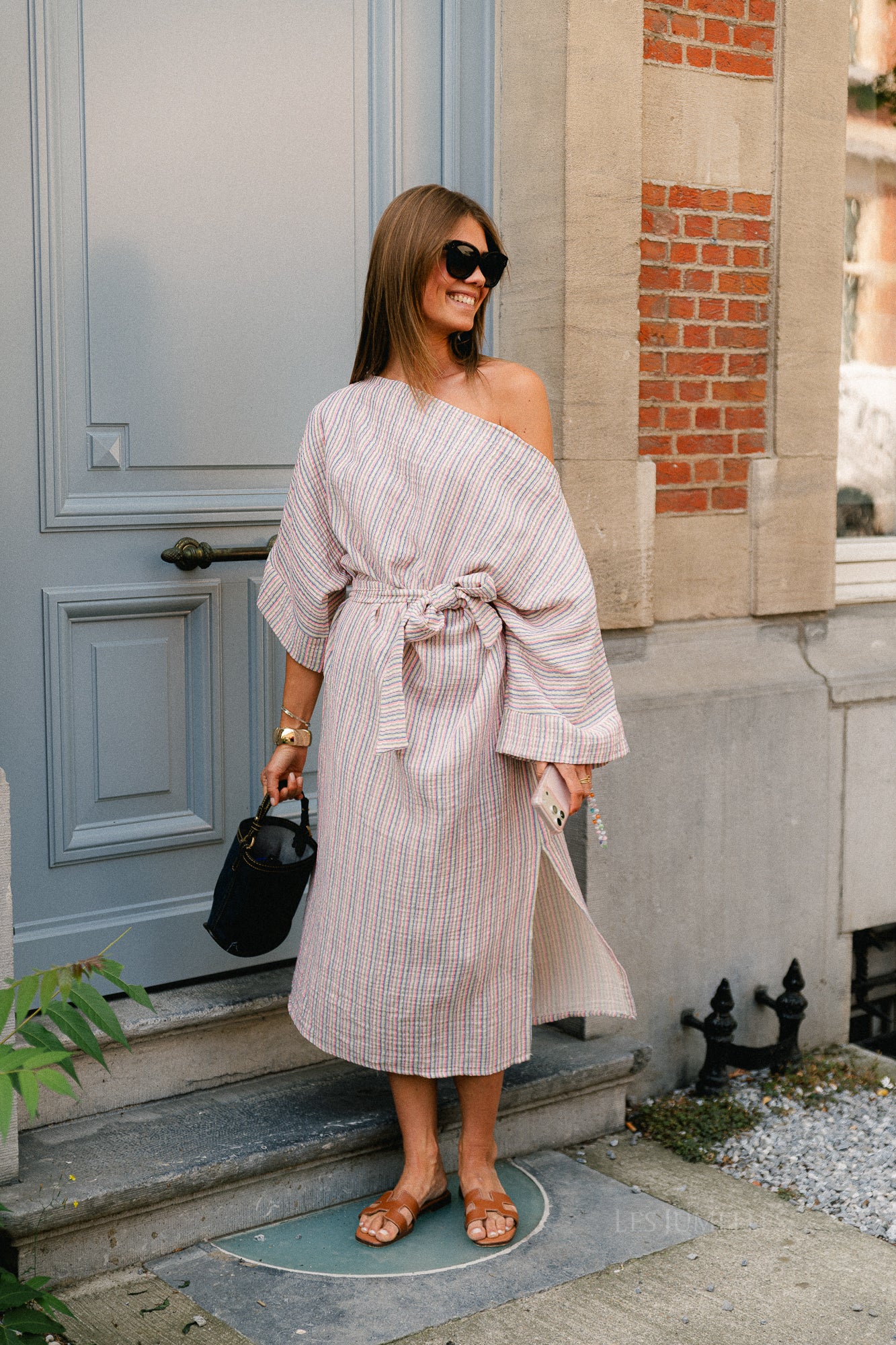 Maelys fine striped off-shoulder dress multicolor