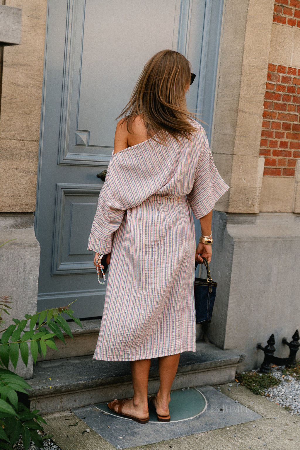 Maelys fine striped off-shoulder dress multicolor