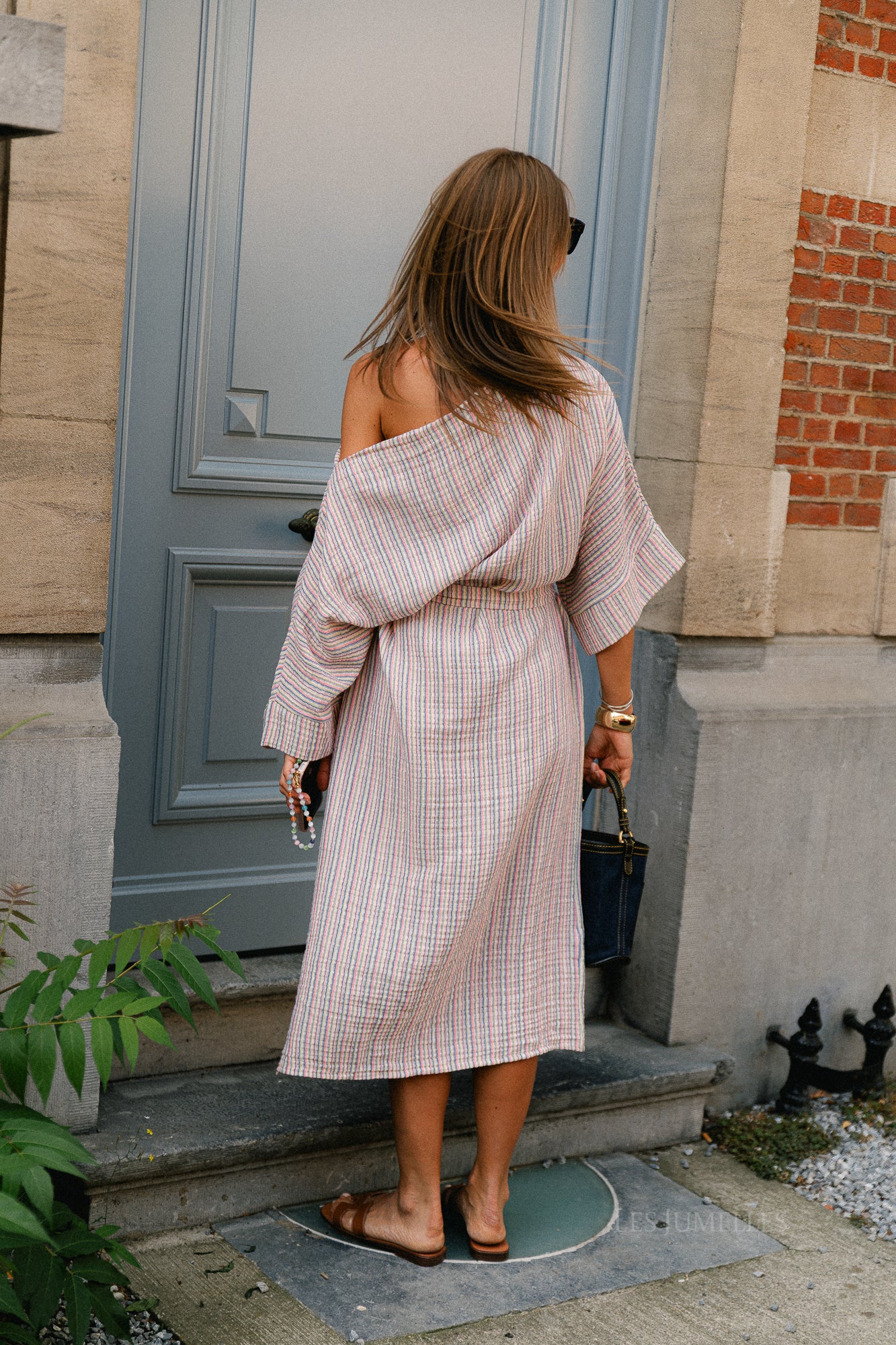Maelys fine striped off-shoulder dress multicolor