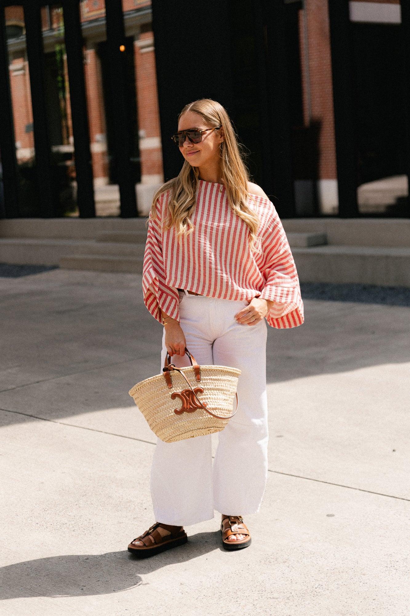 Maelys striped off-shoulder blouse ecru/red
