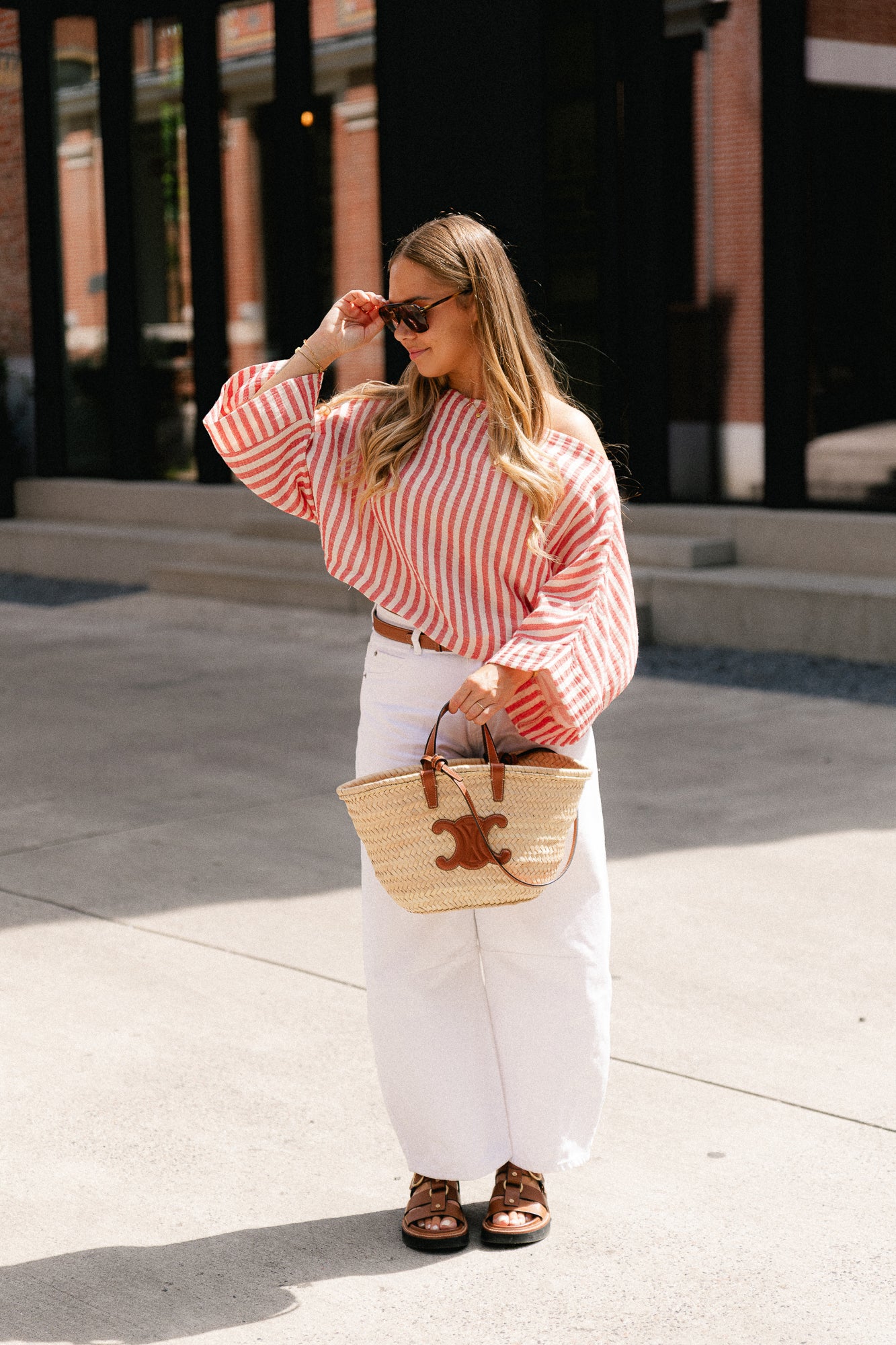 Maelys striped off-shoulder blouse ecru/red
