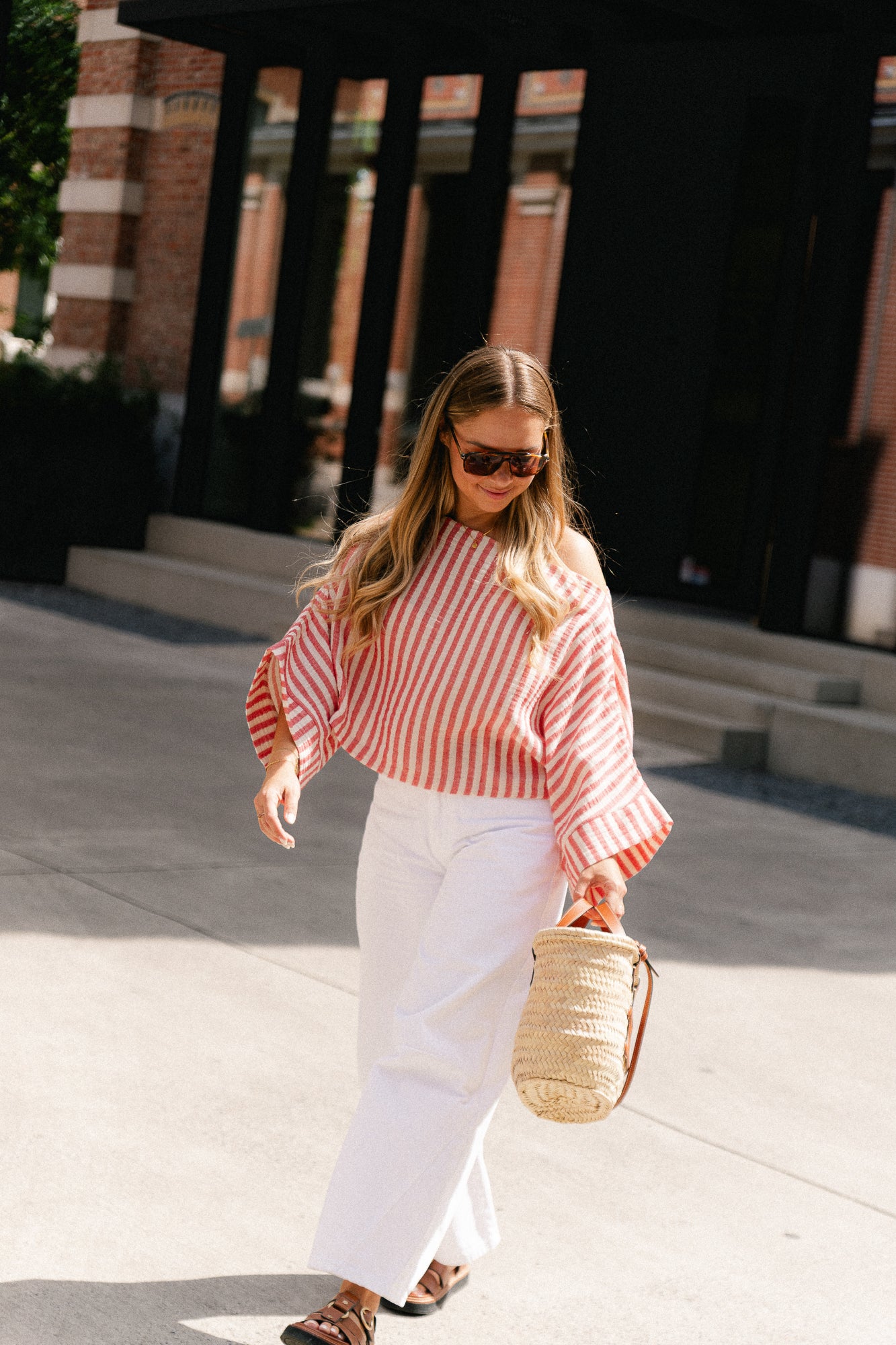 Maelys striped off-shoulder blouse ecru/red