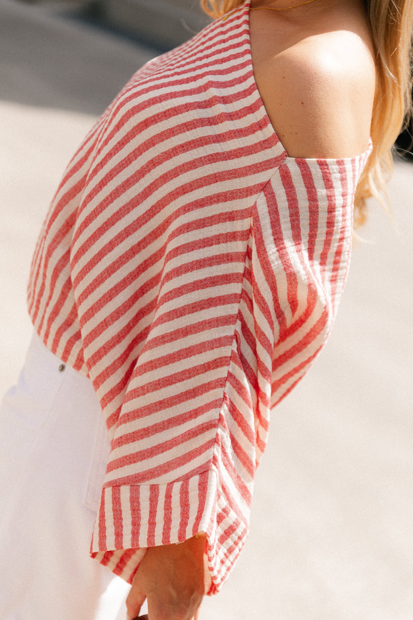 Maelys striped off-shoulder blouse ecru/red