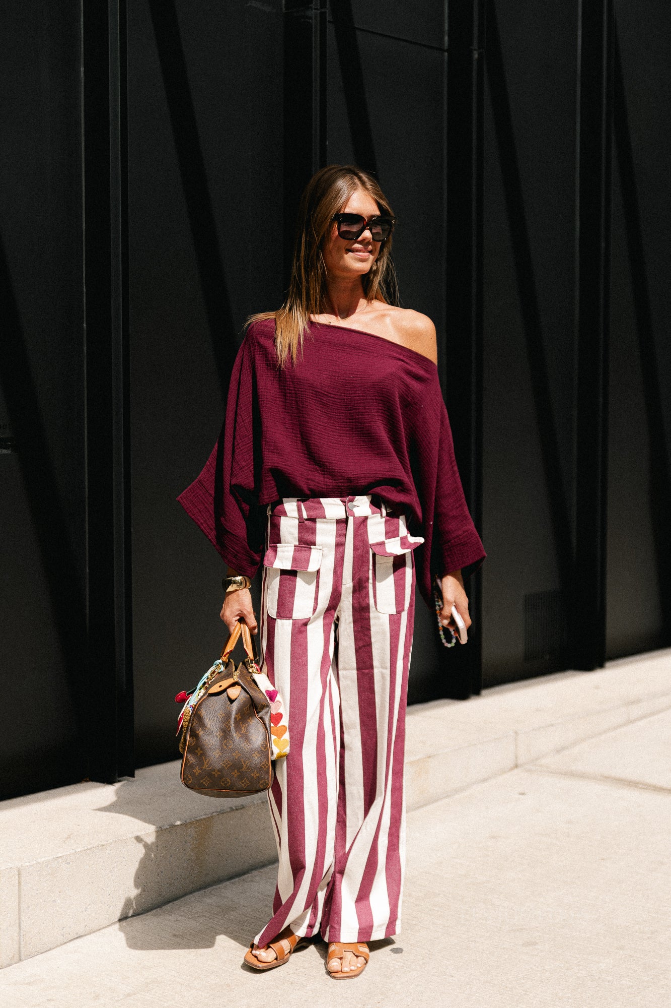 Lena striped pants burgundy/ecru