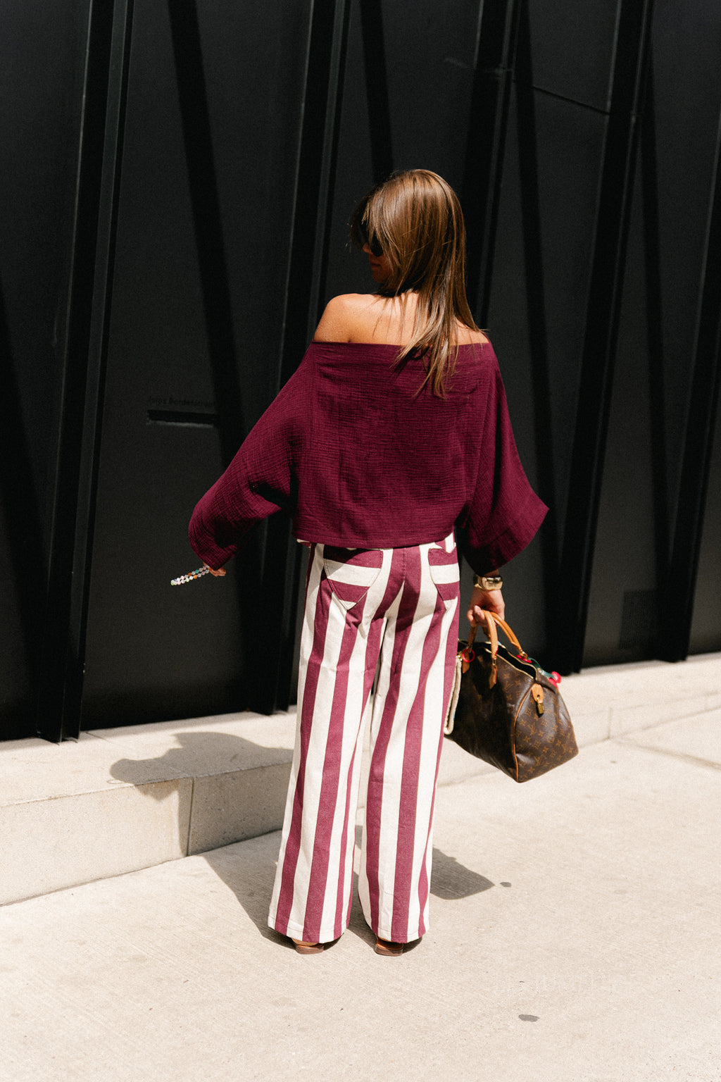 Lena striped pants burgundy/ecru