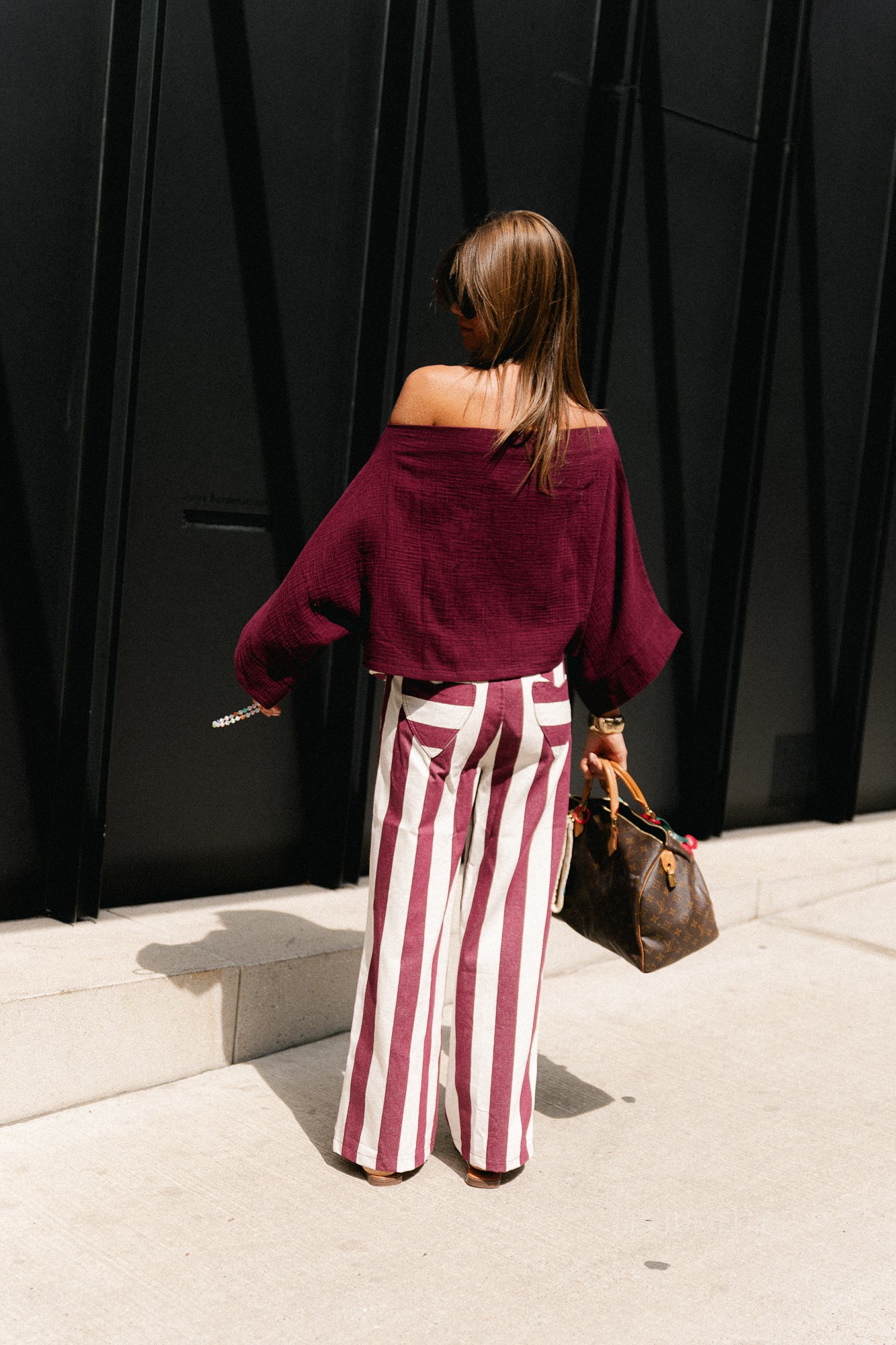 Lena striped pants burgundy/ecru