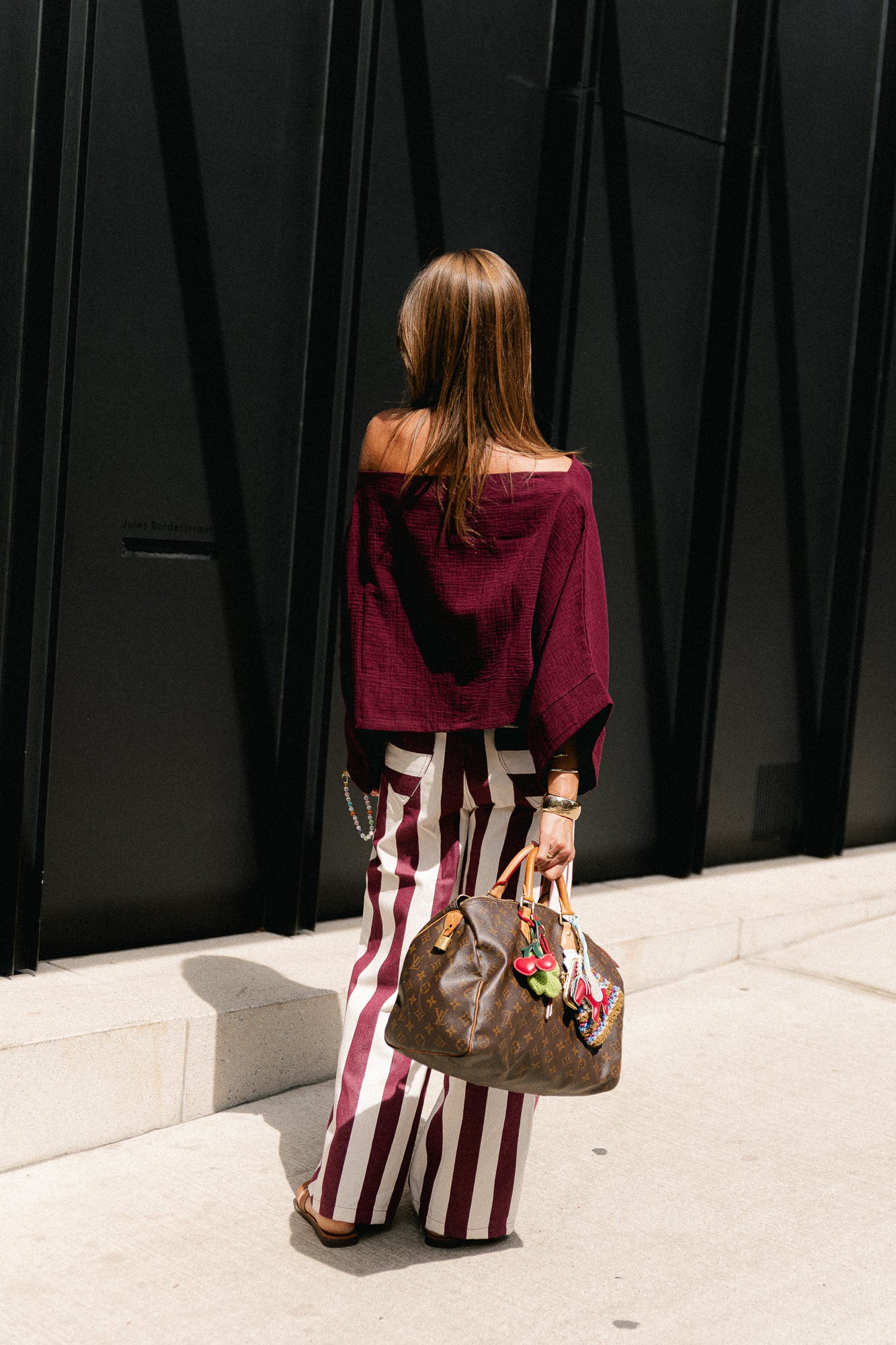 Lena striped pants burgundy/ecru