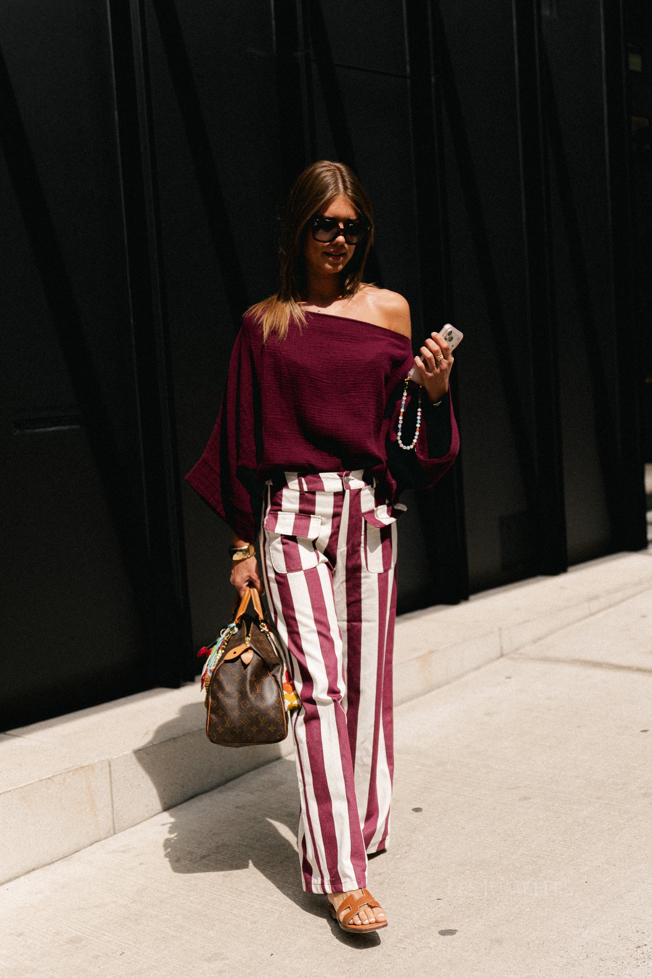 Lena striped pants burgundy/ecru