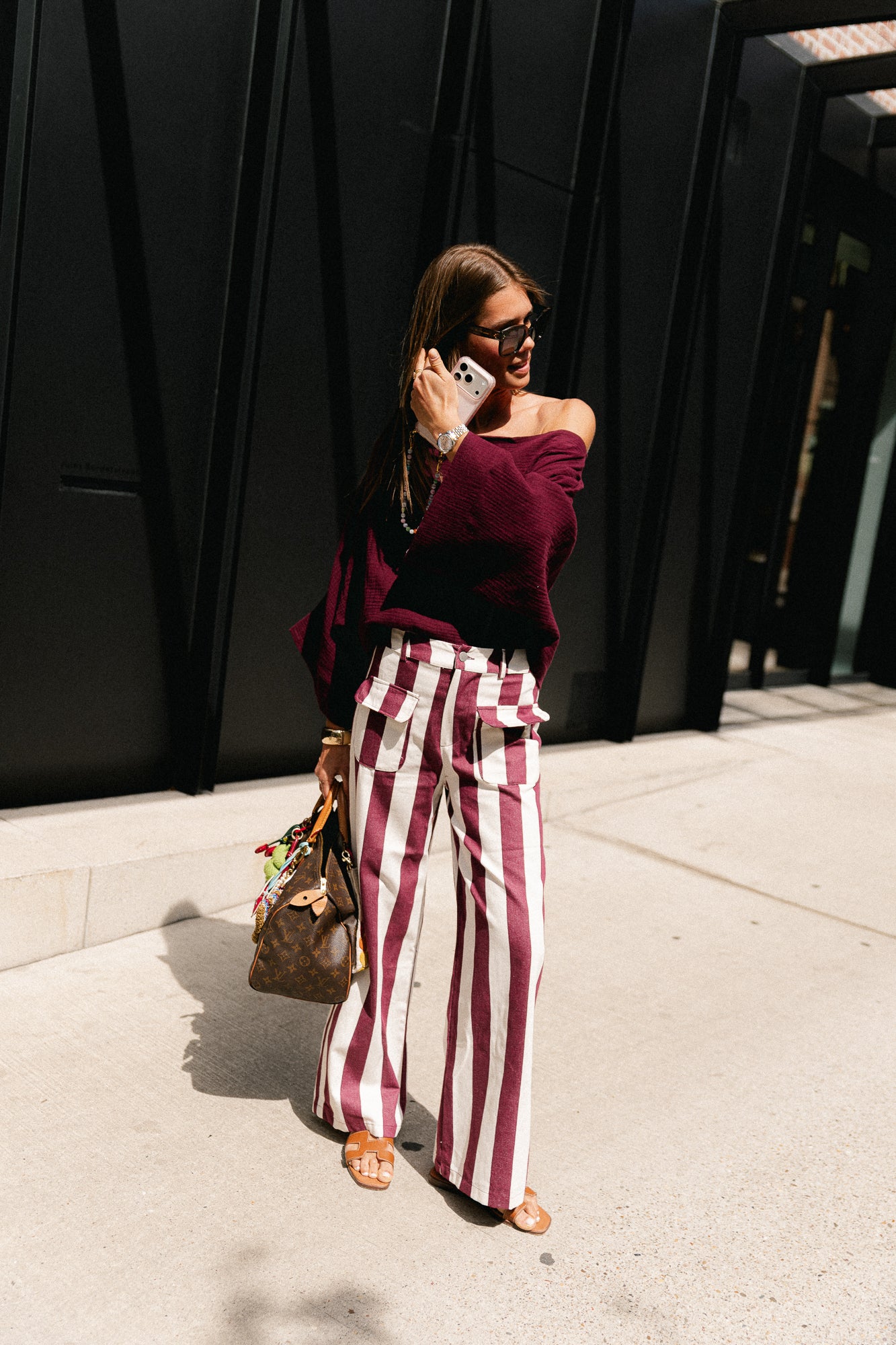 Lena striped pants burgundy/ecru