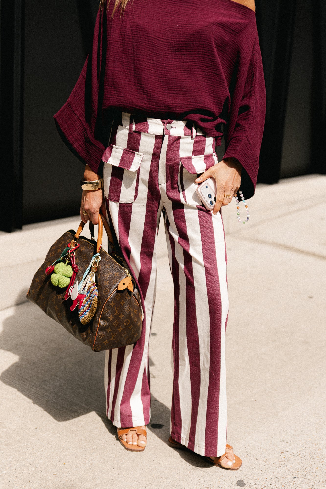 Lena striped pants burgundy/ecru