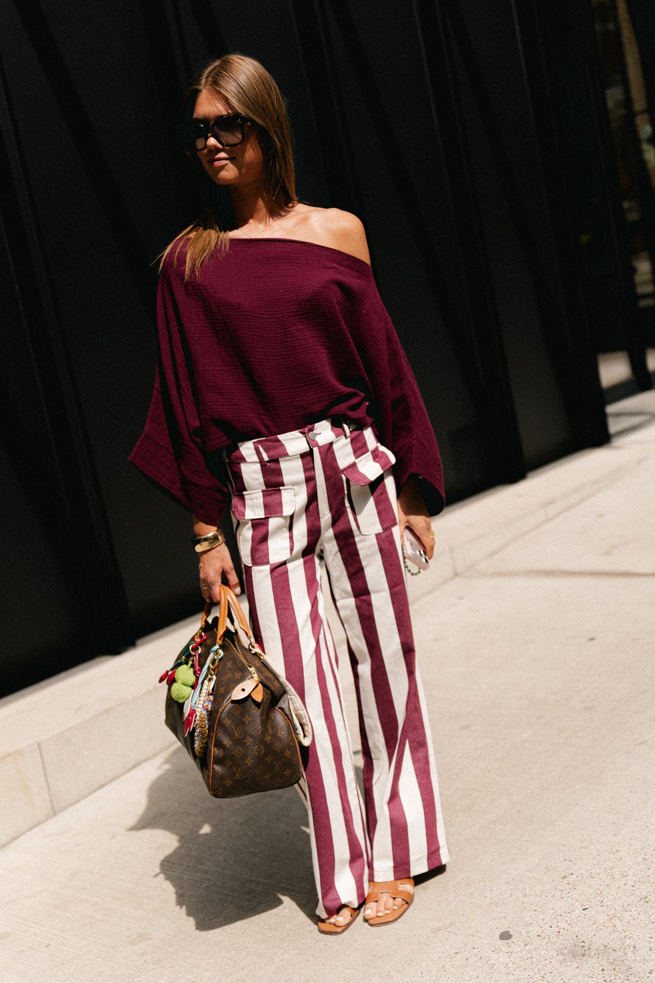 Lena striped pants burgundy/ecru