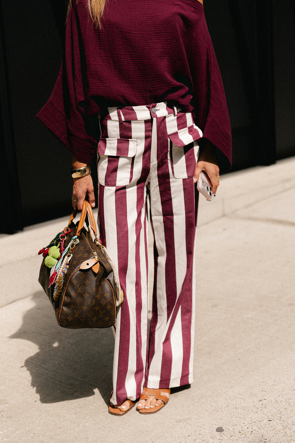 Lena striped pants burgundy/ecru