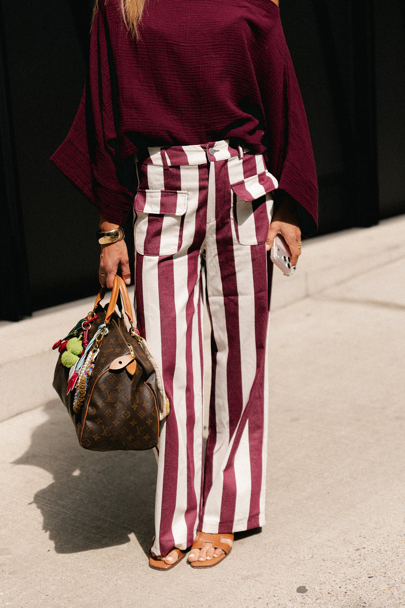Lena striped pants burgundy/ecru