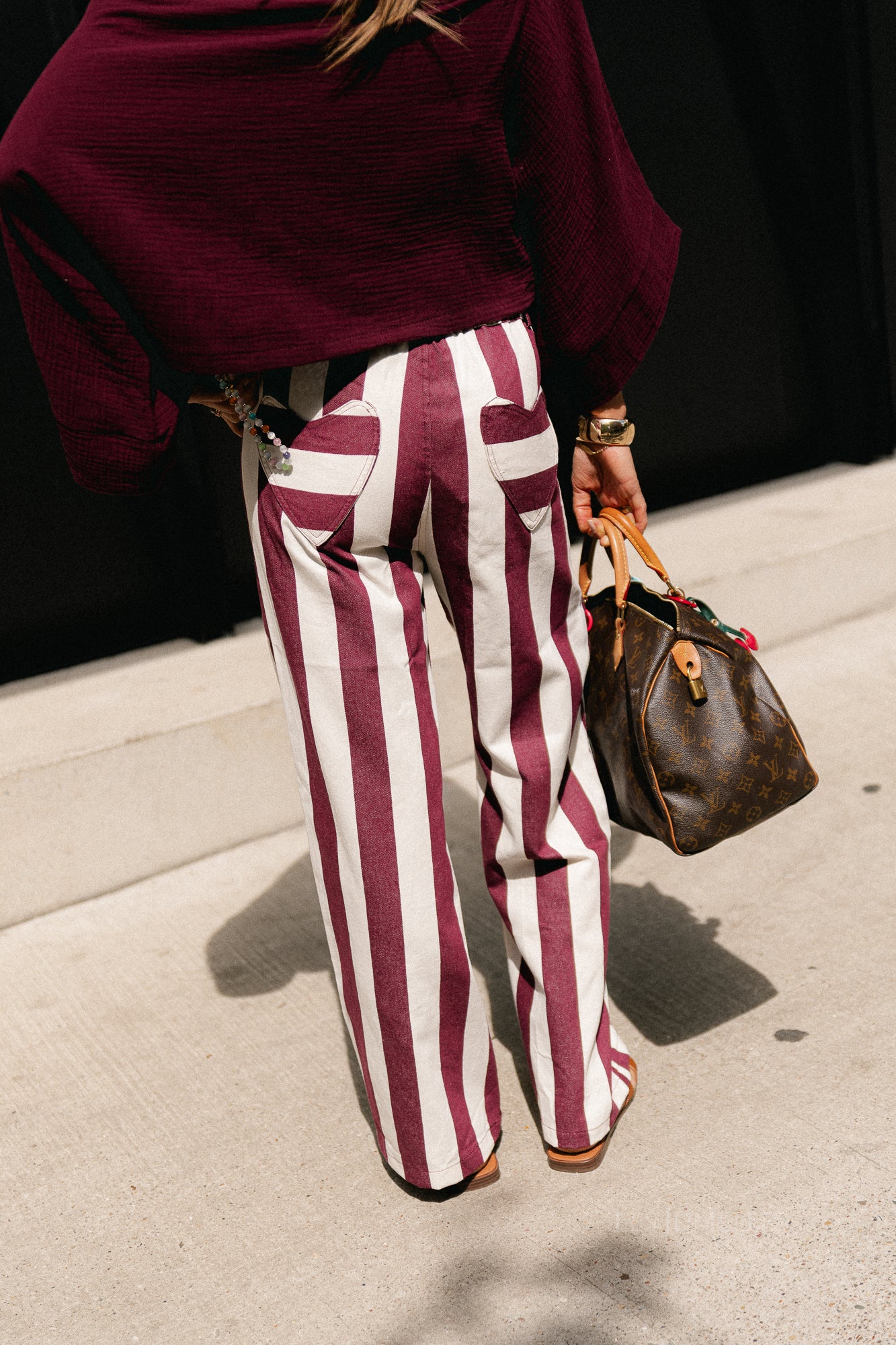 Lena striped pants burgundy/ecru