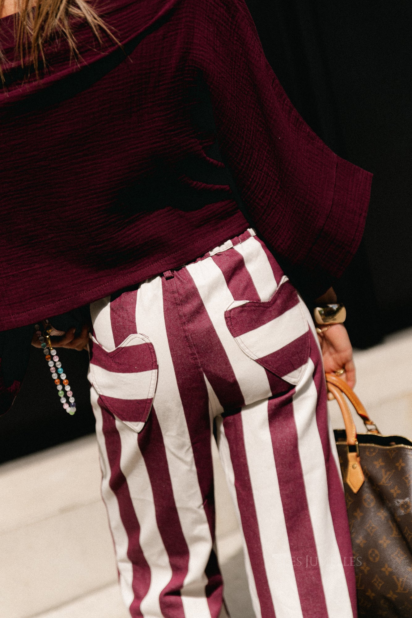 Lena striped pants burgundy/ecru