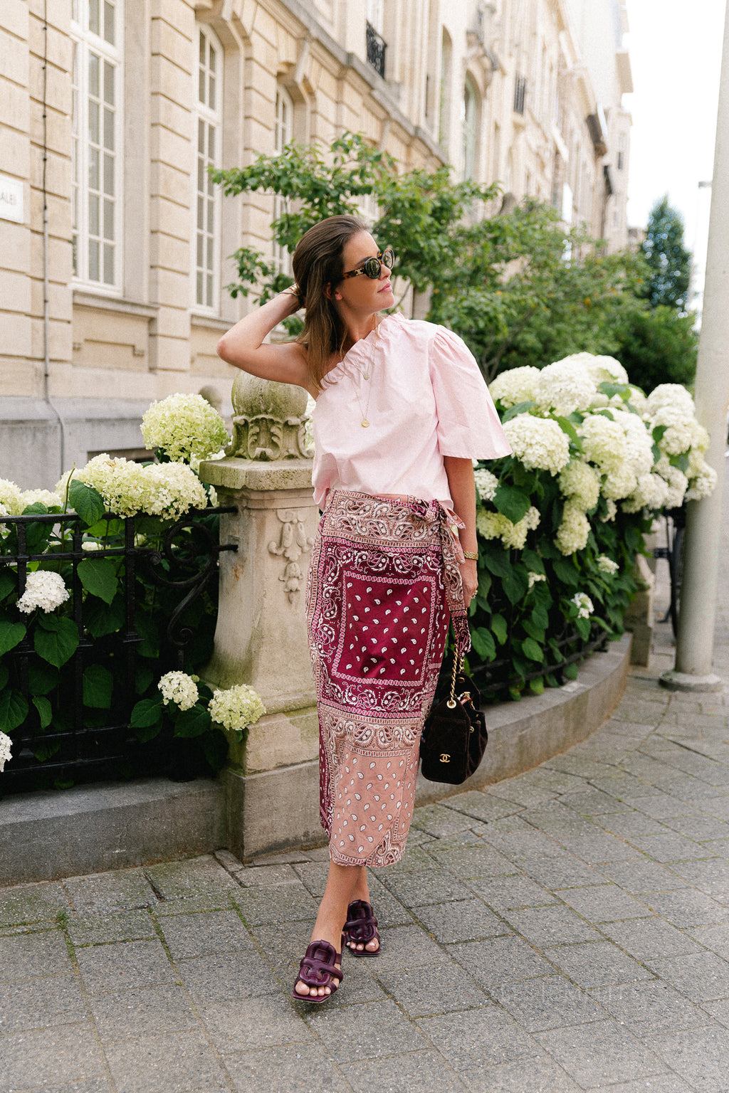 Posie wrap skirt paisley print burgundy