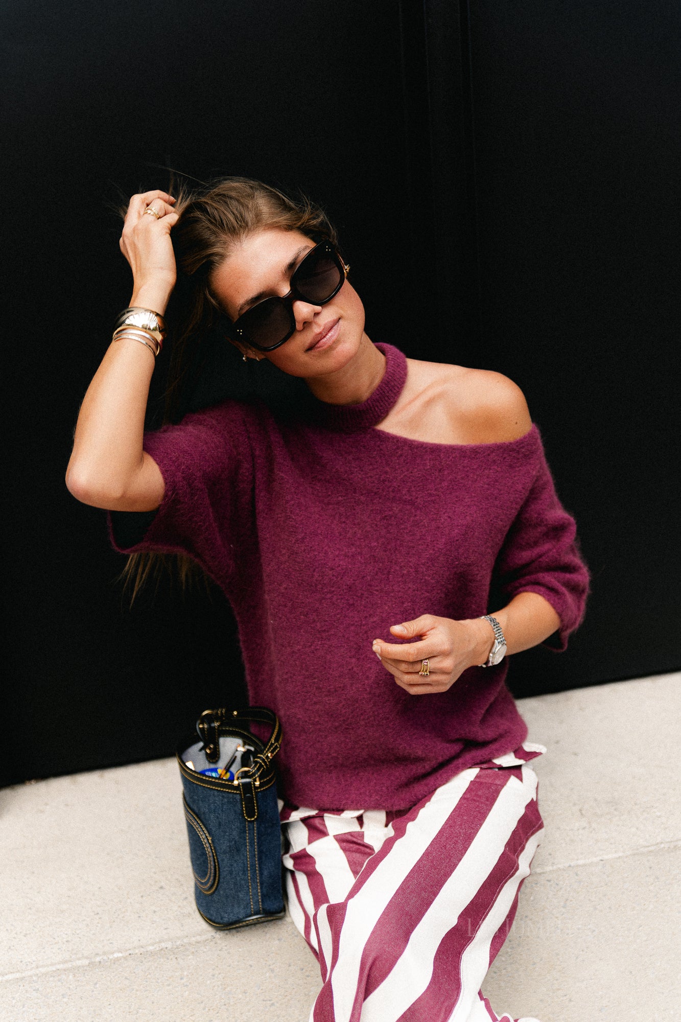 Beatrice open shoulder jumper burgundy