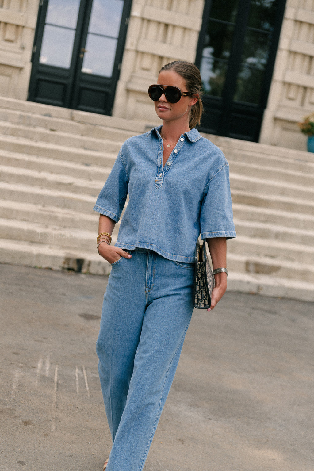 SLFLiva-Kori 2/4 boxi polo shirt light blue denim