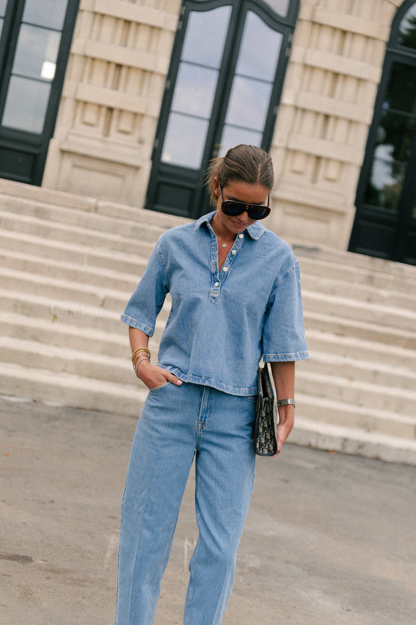SLFLiva-Kori 2/4 boxi polo shirt light blue denim